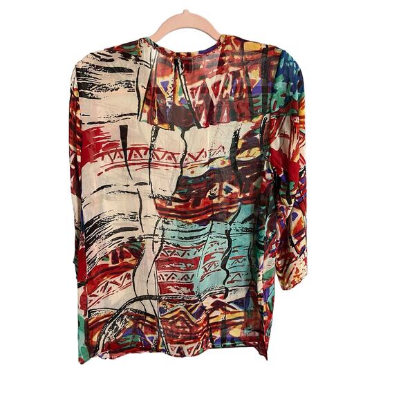 Chico's 100% silk lightweight sheer top 3/4 sleeve v-neck embroidered size 0 S - Picture 2 of 6